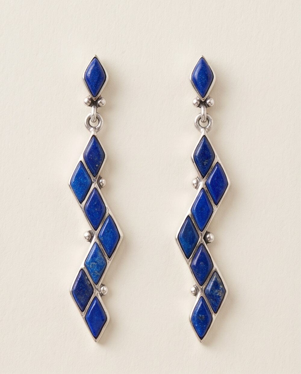 Genuine Lapis Lazuli Geometric Zig Zag Chevron Sterling Silver Earrings